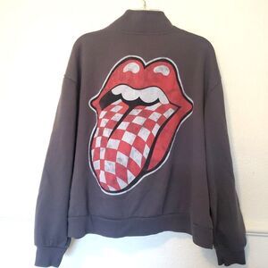 The Rolling Stones  Quarter Zip Sweatshirt Women's Large  Gray Rock Band 1960's‎